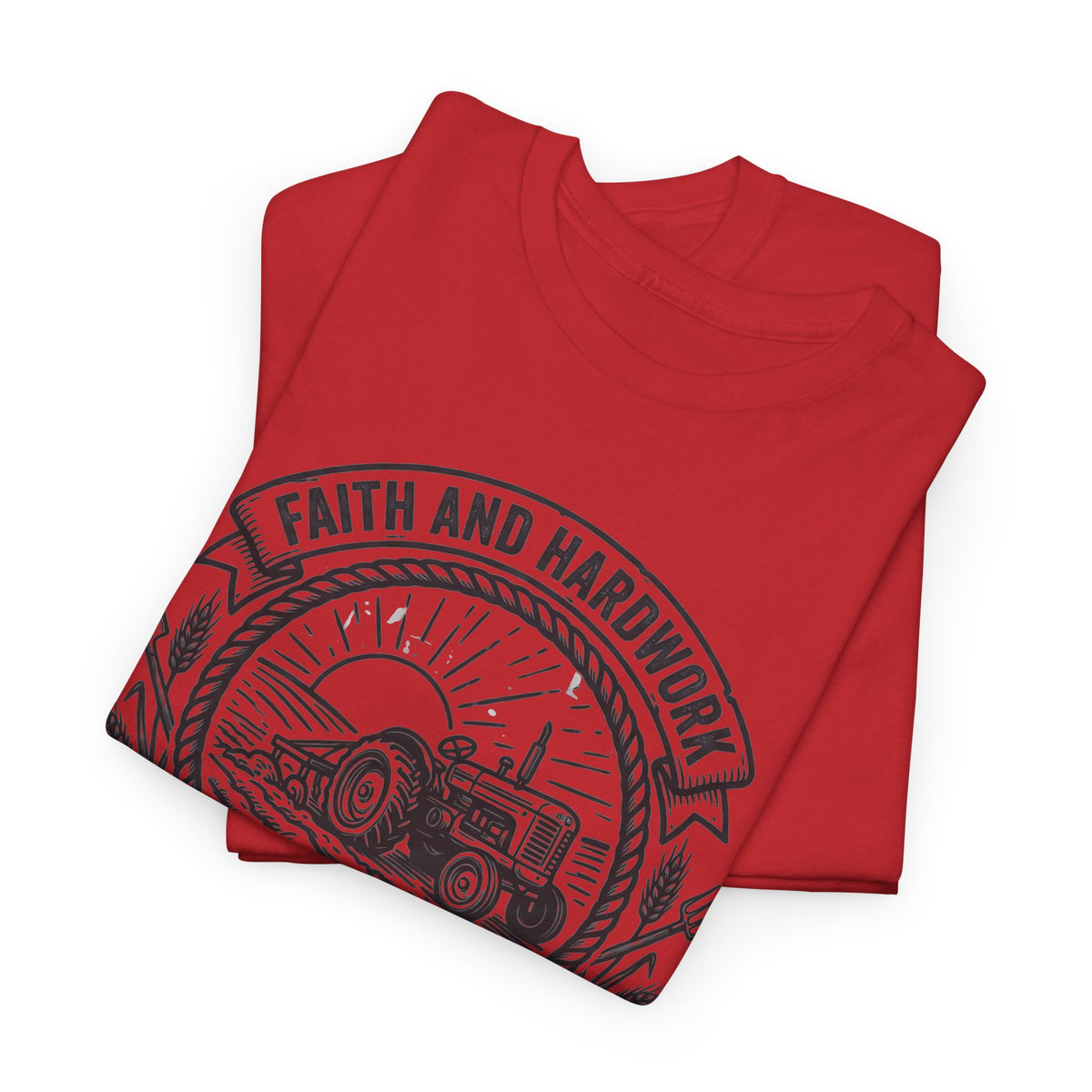 Tractor Farm Tee — "Faith and Hardwork, Cultivating Tradition" Vintage Farm Crew Shirt