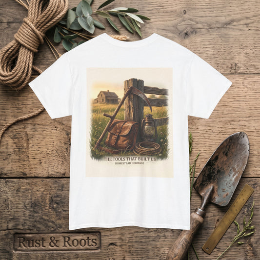 Farm Tools Graphic Tee — "The Tools That Built Us" Vintage Rural Shirt