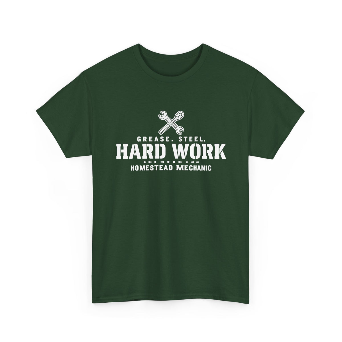 Hard Work Homestead Mechanic T‑Shirt — Grease, Steel Vintage Wrench Tee