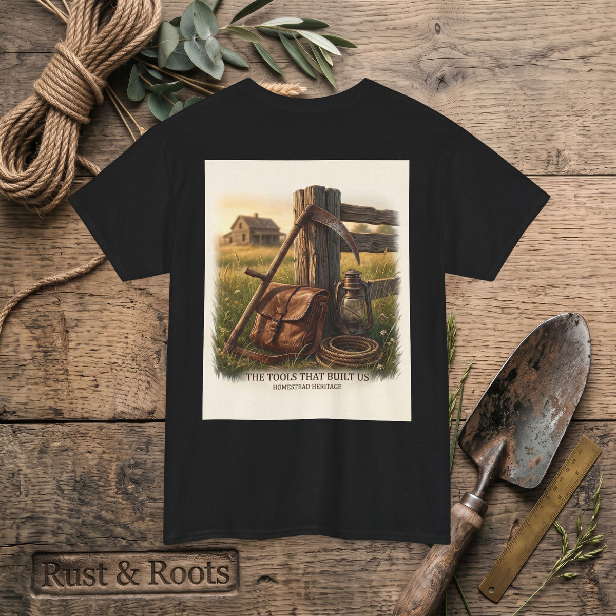 Farm Tools Graphic Tee — "The Tools That Built Us" Vintage Rural Shirt
