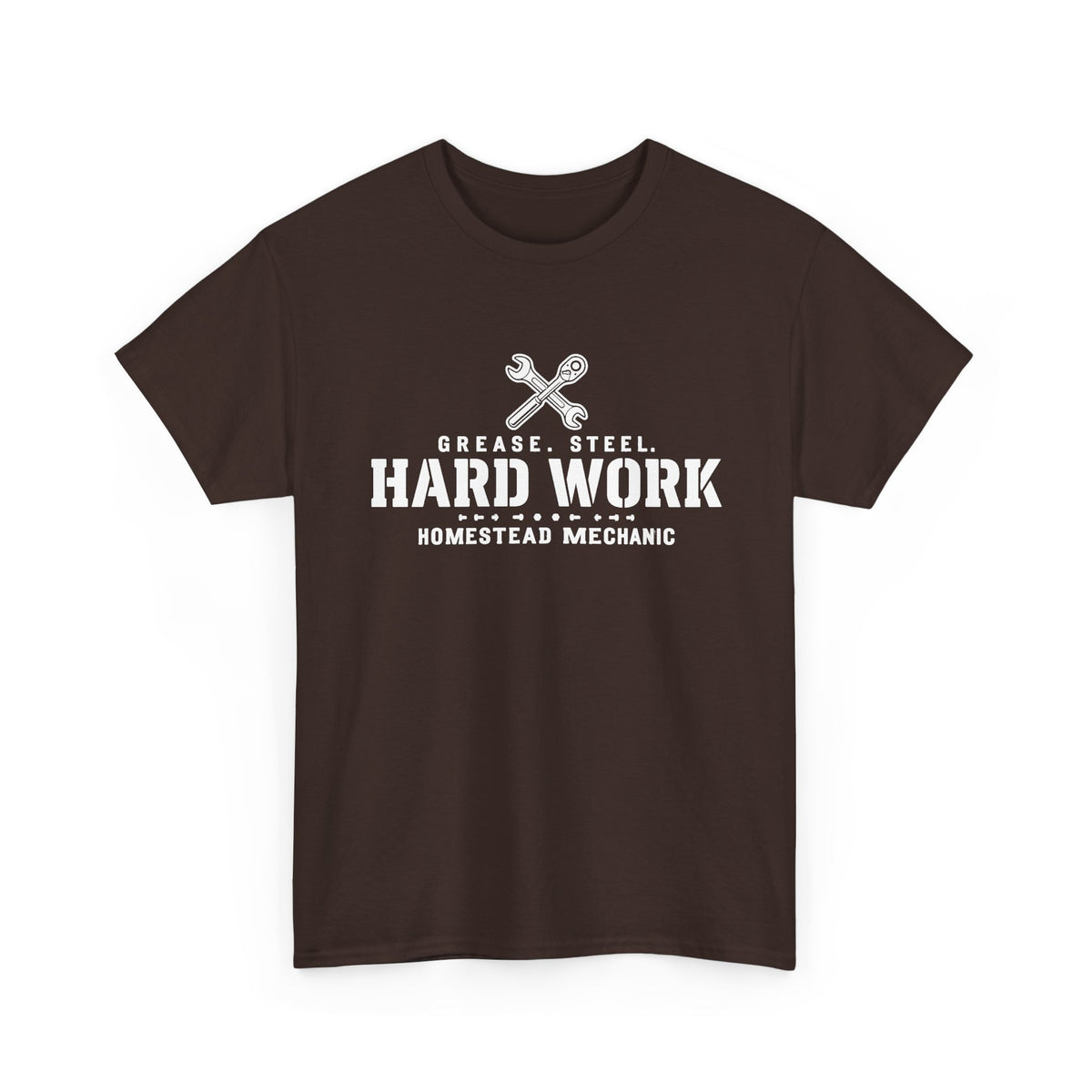 Hard Work Homestead Mechanic T‑Shirt — Grease, Steel Vintage Wrench Tee
