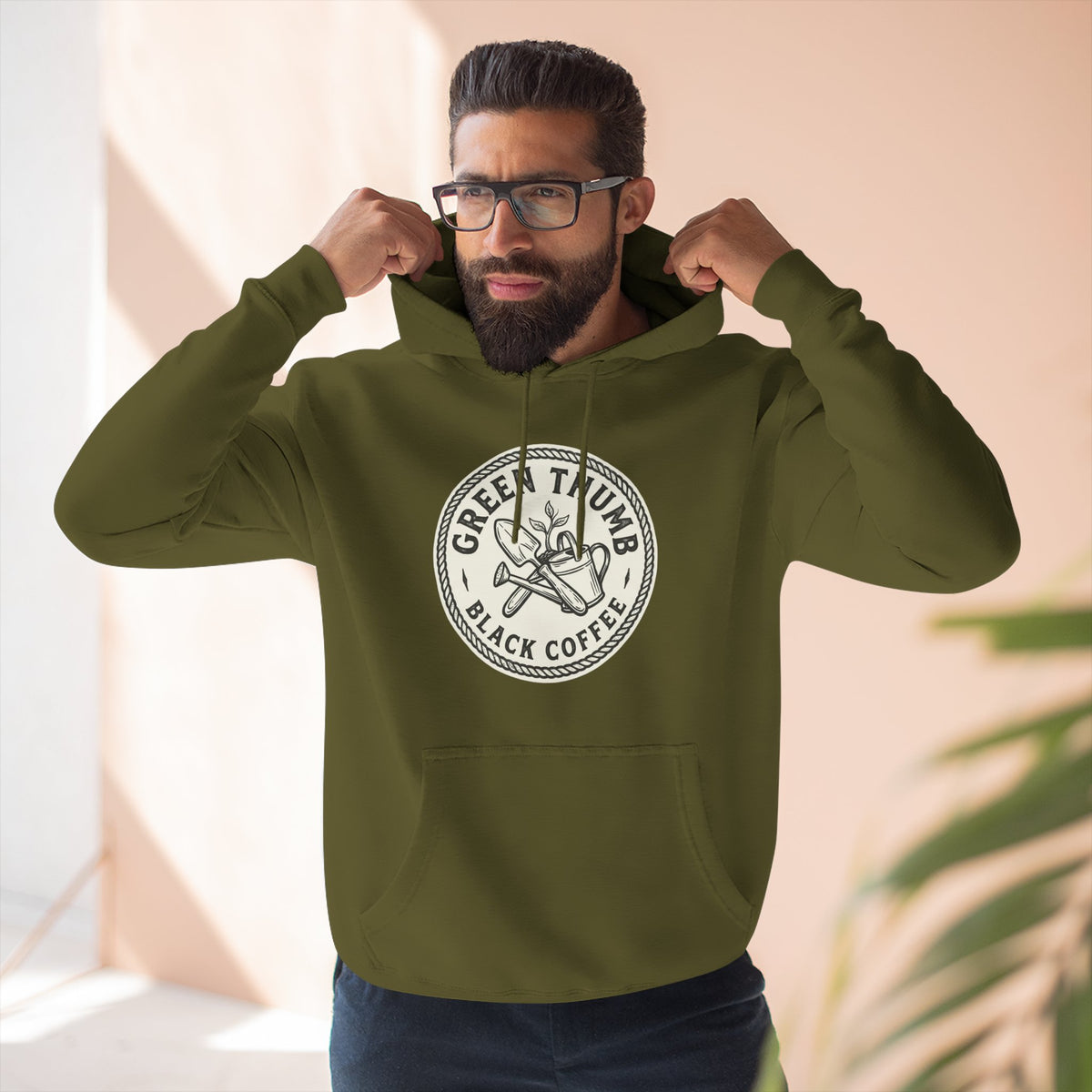 Coffee Logo Hoodie — “Green Thumb Black Coffee” Graphic Pullover