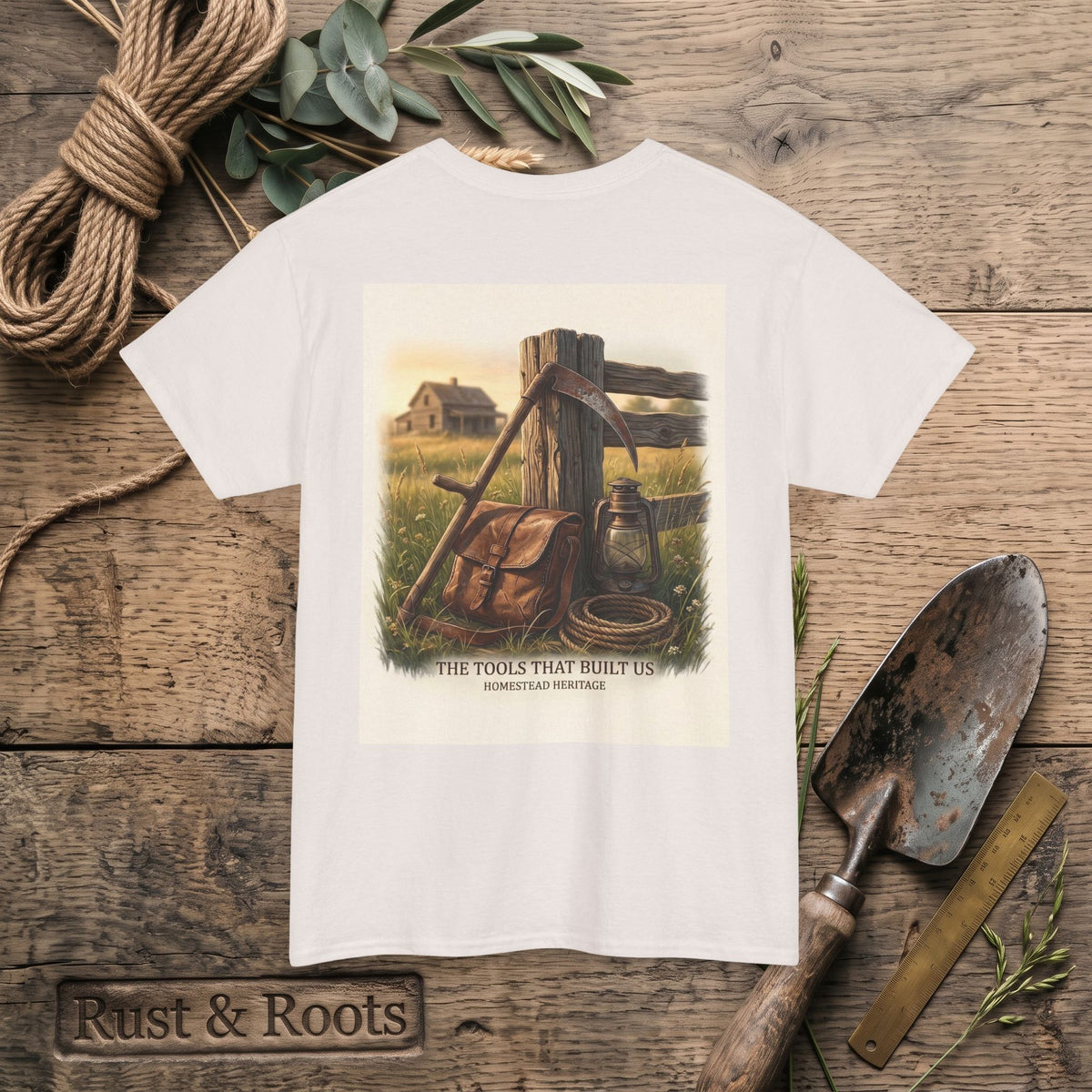 Farm Tools Graphic Tee — "The Tools That Built Us" Vintage Rural Shirt