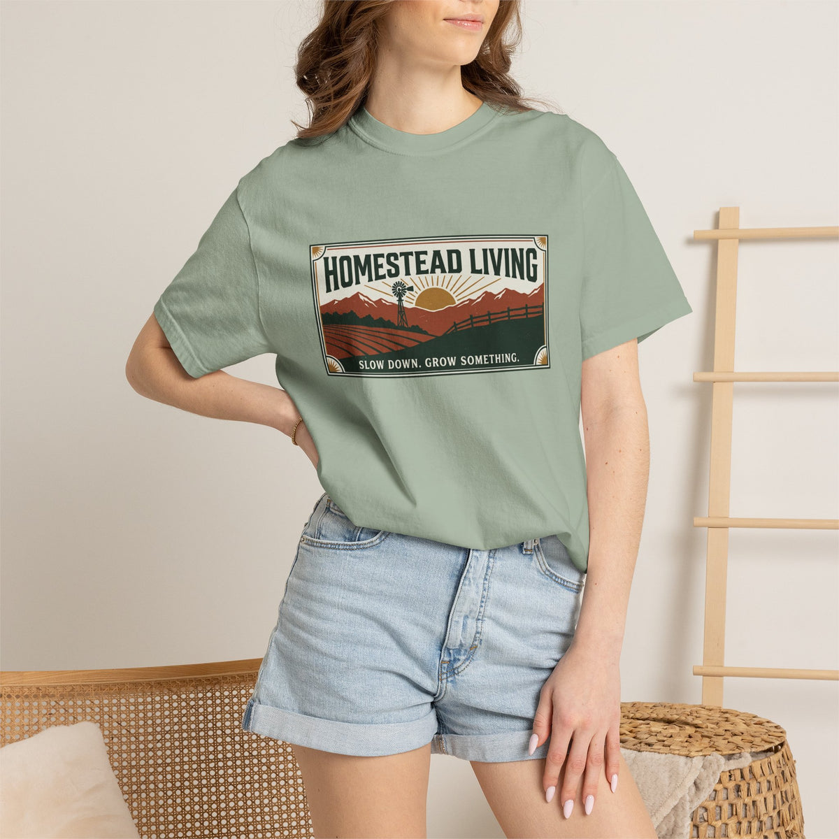 Homestead Living T-Shirt — 'Slow Down, Grow Something' Rustic Farm Tee