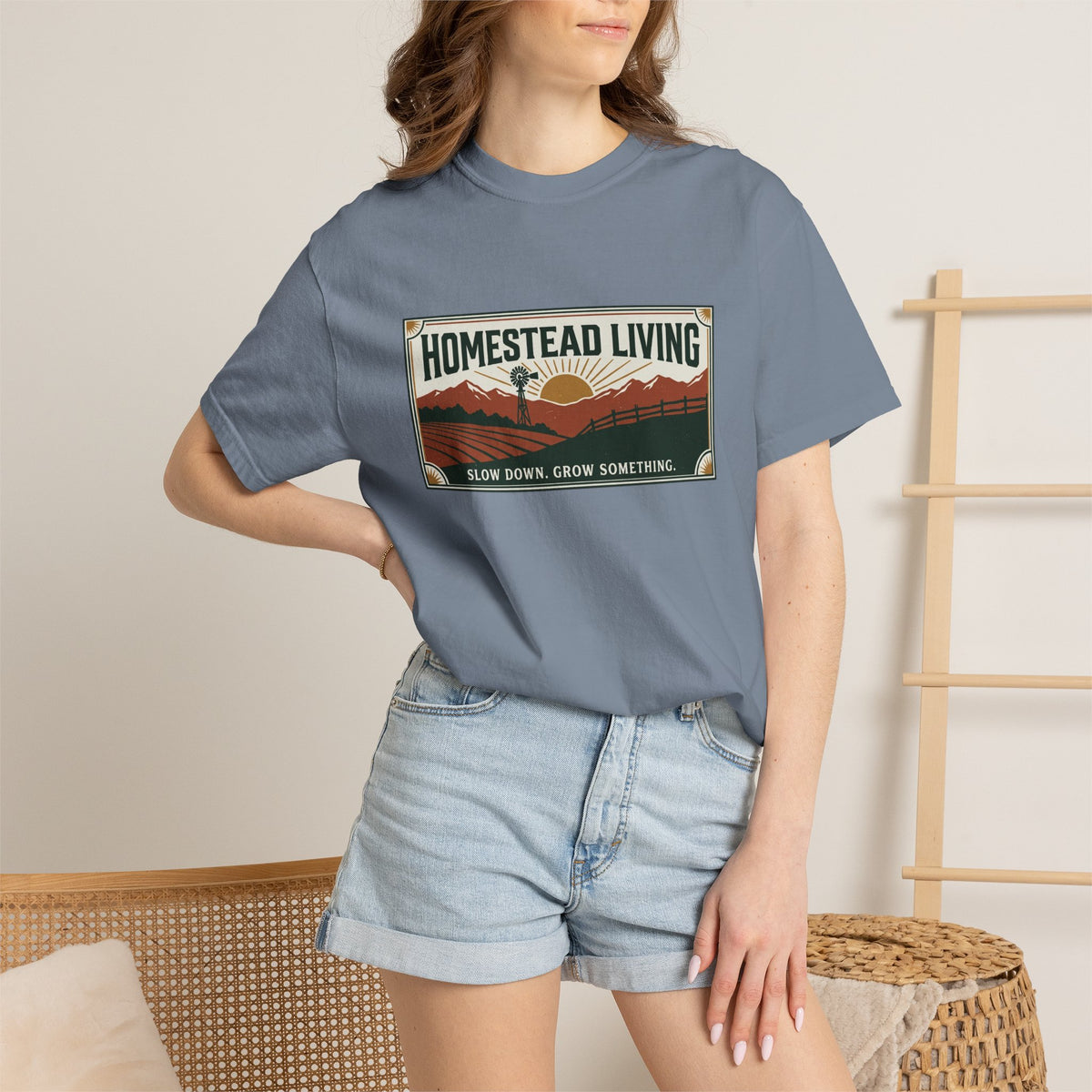 Homestead Living T-Shirt — 'Slow Down, Grow Something' Rustic Farm Tee
