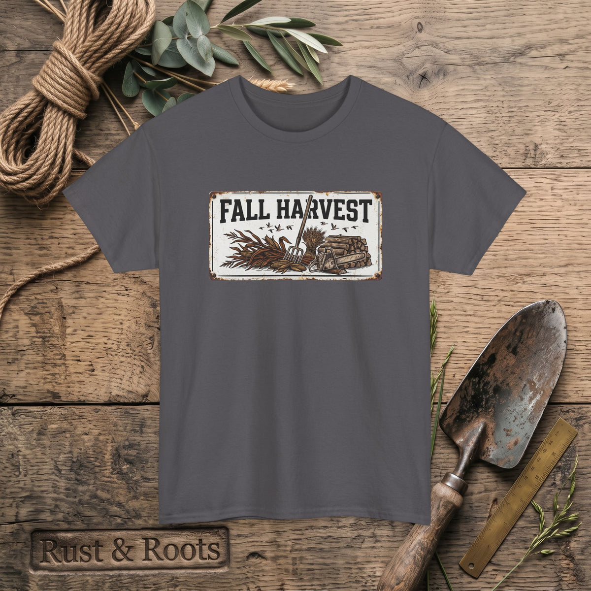 Fall Harvest Tee — Rustic Pumpkin & Scarecrow Autumn Farm Shirt