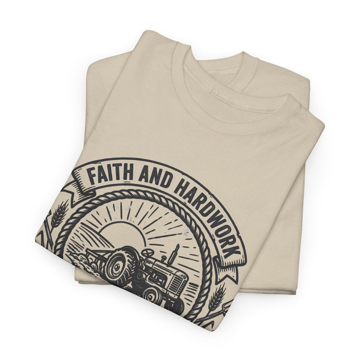 Tractor Farm Tee — "Faith and Hardwork, Cultivating Tradition" Vintage Farm Crew Shirt