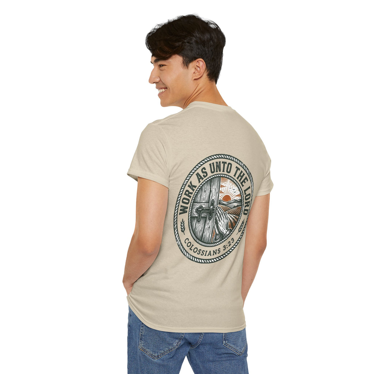 T-Shirt — “Work As Unto The Lord” Christian Faith Tee (Colossians 3:23)