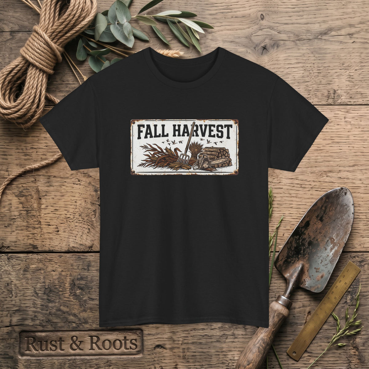 Fall Harvest Tee — Rustic Pumpkin & Scarecrow Autumn Farm Shirt
