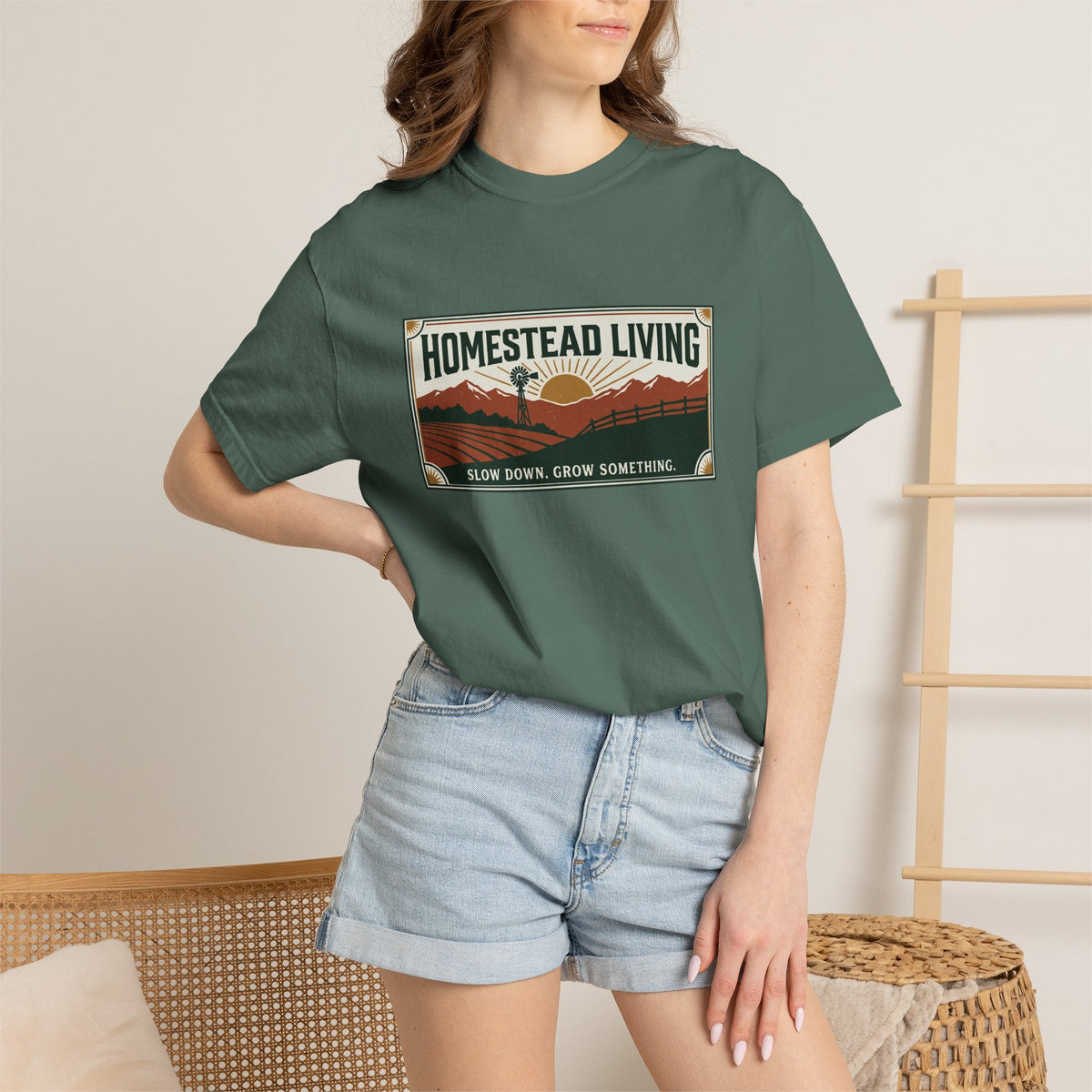 Homestead Living T-Shirt — 'Slow Down, Grow Something' Rustic Farm Tee