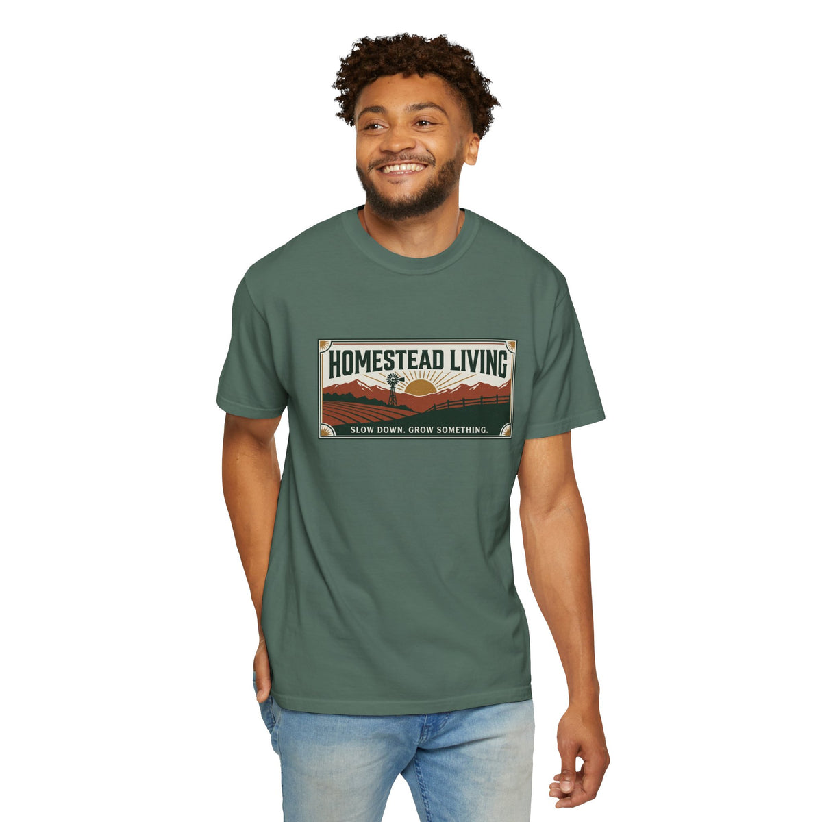 Homestead Living T-Shirt — 'Slow Down, Grow Something' Rustic Farm Tee