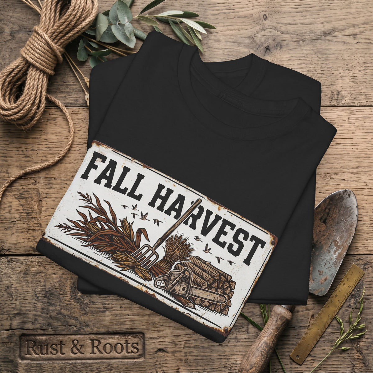 Fall Harvest Tee — Rustic Pumpkin & Scarecrow Autumn Farm Shirt