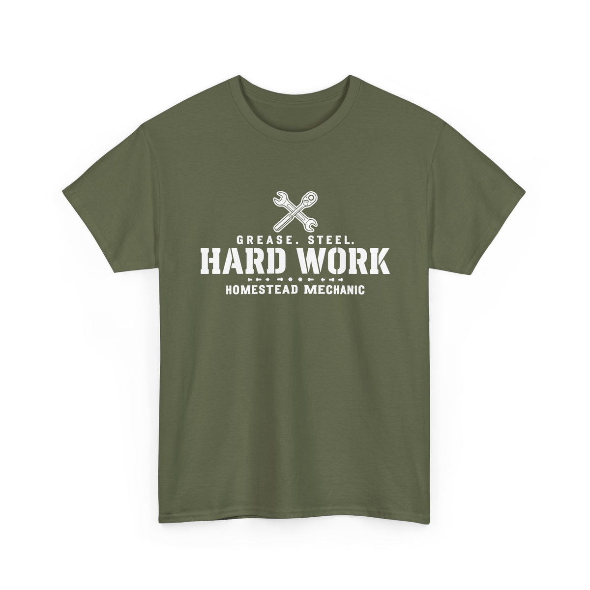 Hard Work Homestead Mechanic T‑Shirt — Grease, Steel Vintage Wrench Tee