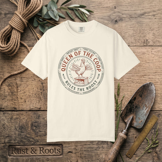 Queen of the Coop T-Shirt – Vintage Farm Chicken Tee ("Queen of the Coop Rules the Roost")
