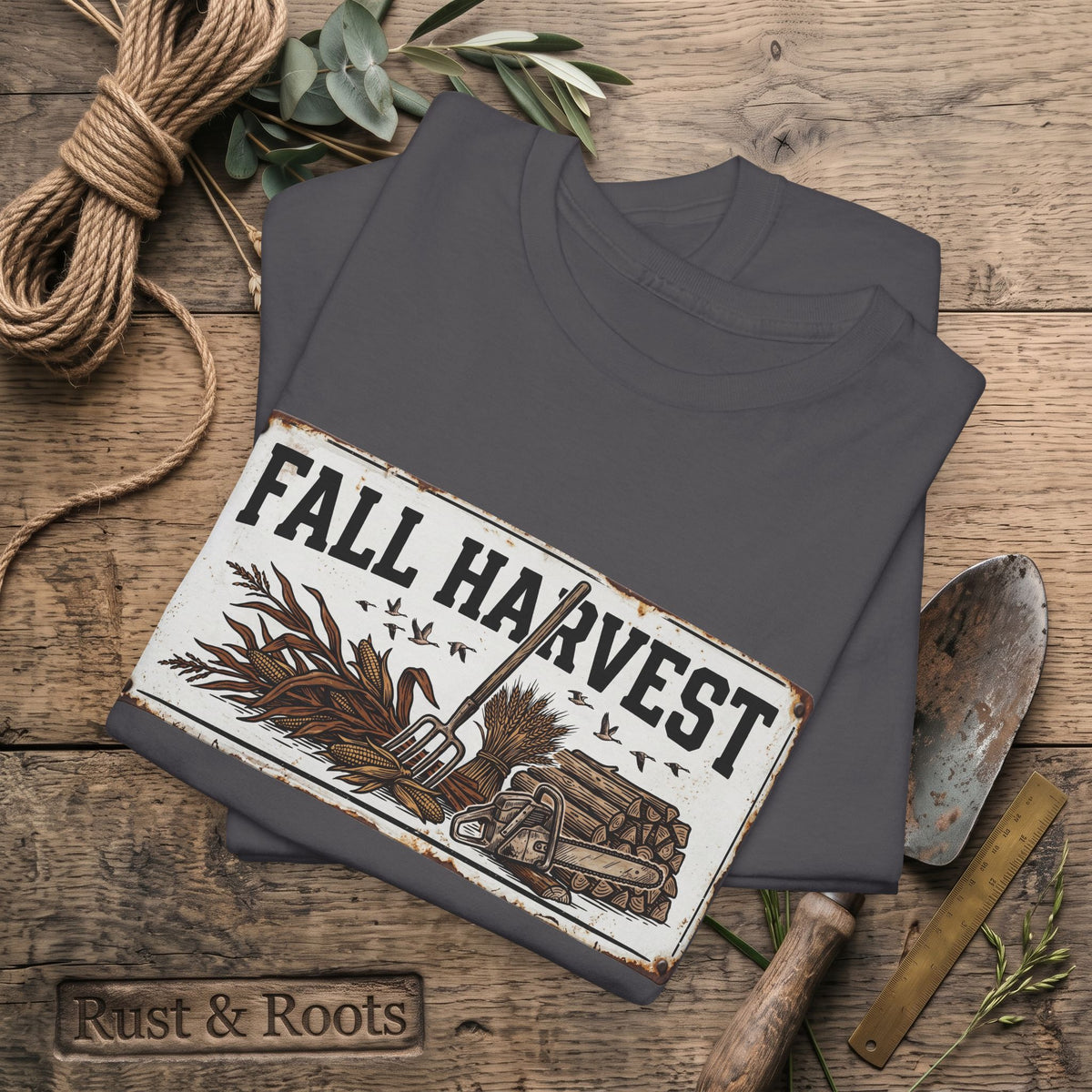 Fall Harvest Tee — Rustic Pumpkin & Scarecrow Autumn Farm Shirt