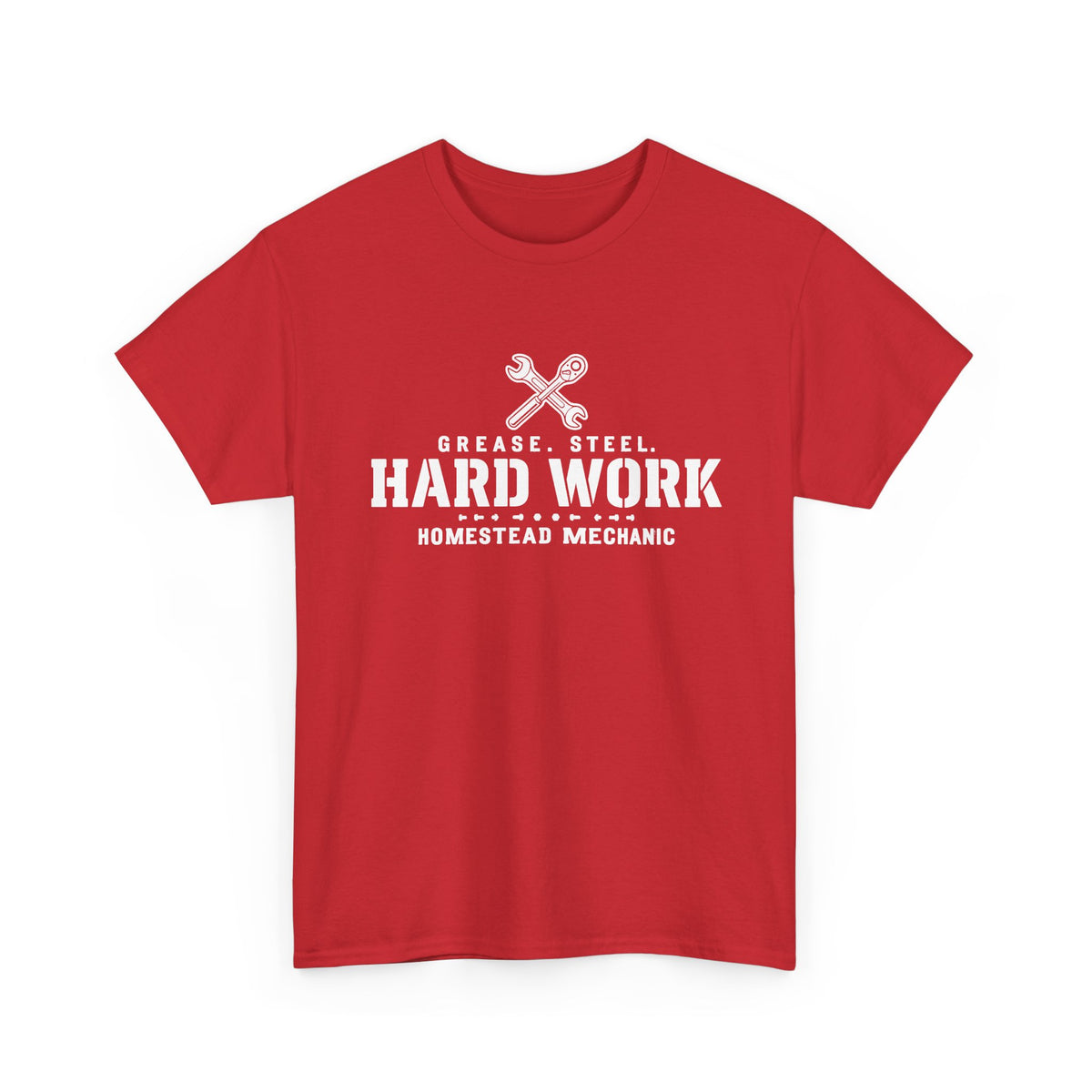 Hard Work Homestead Mechanic T‑Shirt — Grease, Steel Vintage Wrench Tee