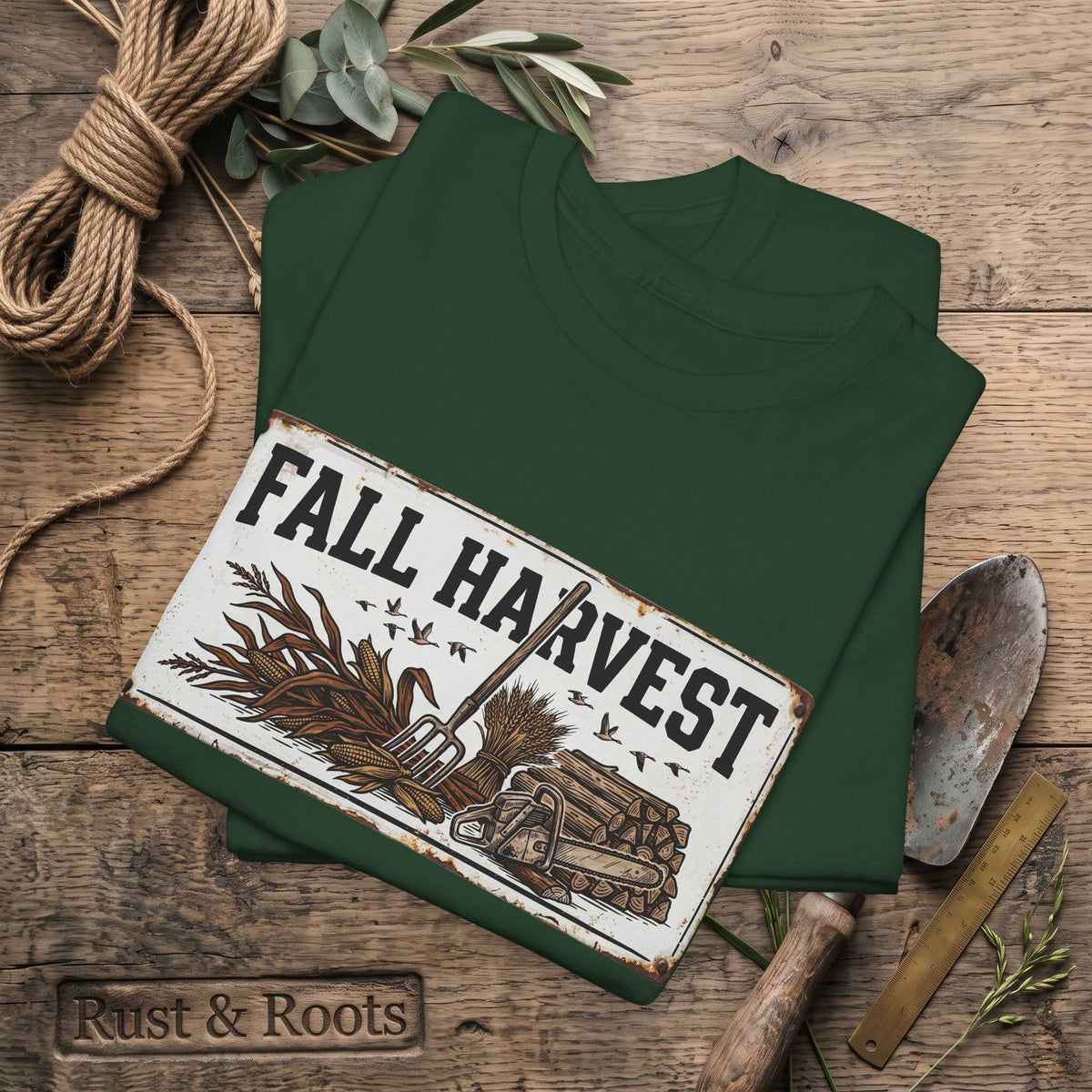 Fall Harvest Tee — Rustic Pumpkin & Scarecrow Autumn Farm Shirt