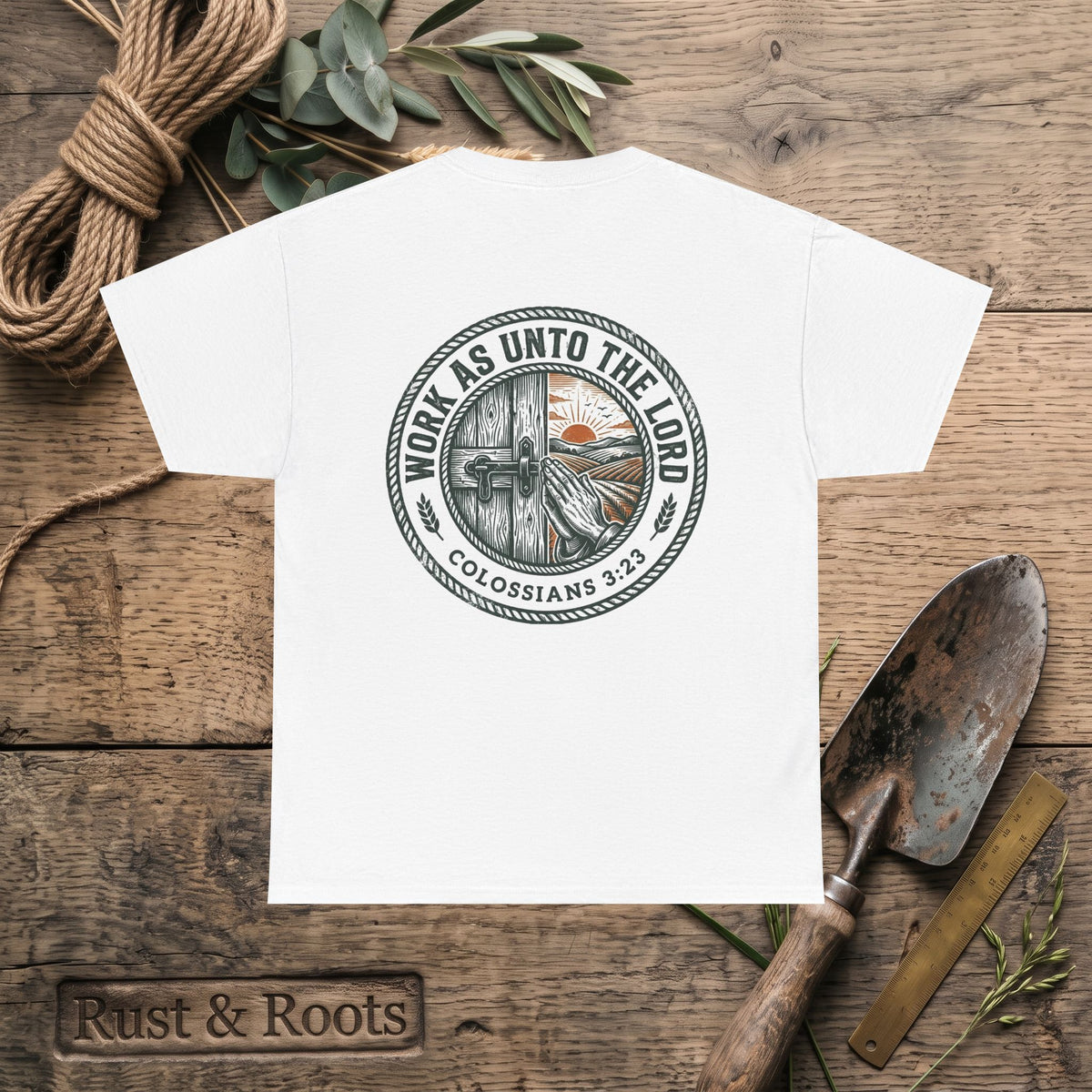 T-Shirt — “Work As Unto The Lord” Christian Faith Tee (Colossians 3:23)