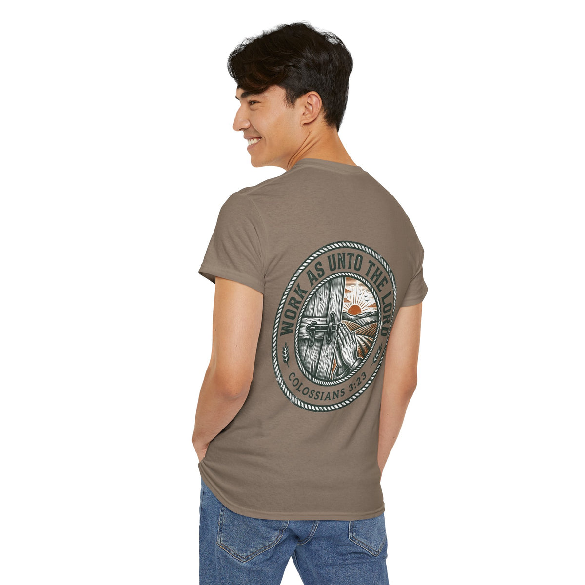 T-Shirt — “Work As Unto The Lord” Christian Faith Tee (Colossians 3:23)