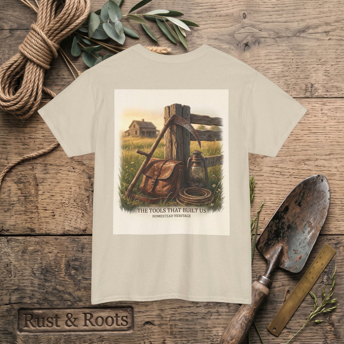 Farm Tools Graphic Tee — "The Tools That Built Us" Vintage Rural Shirt