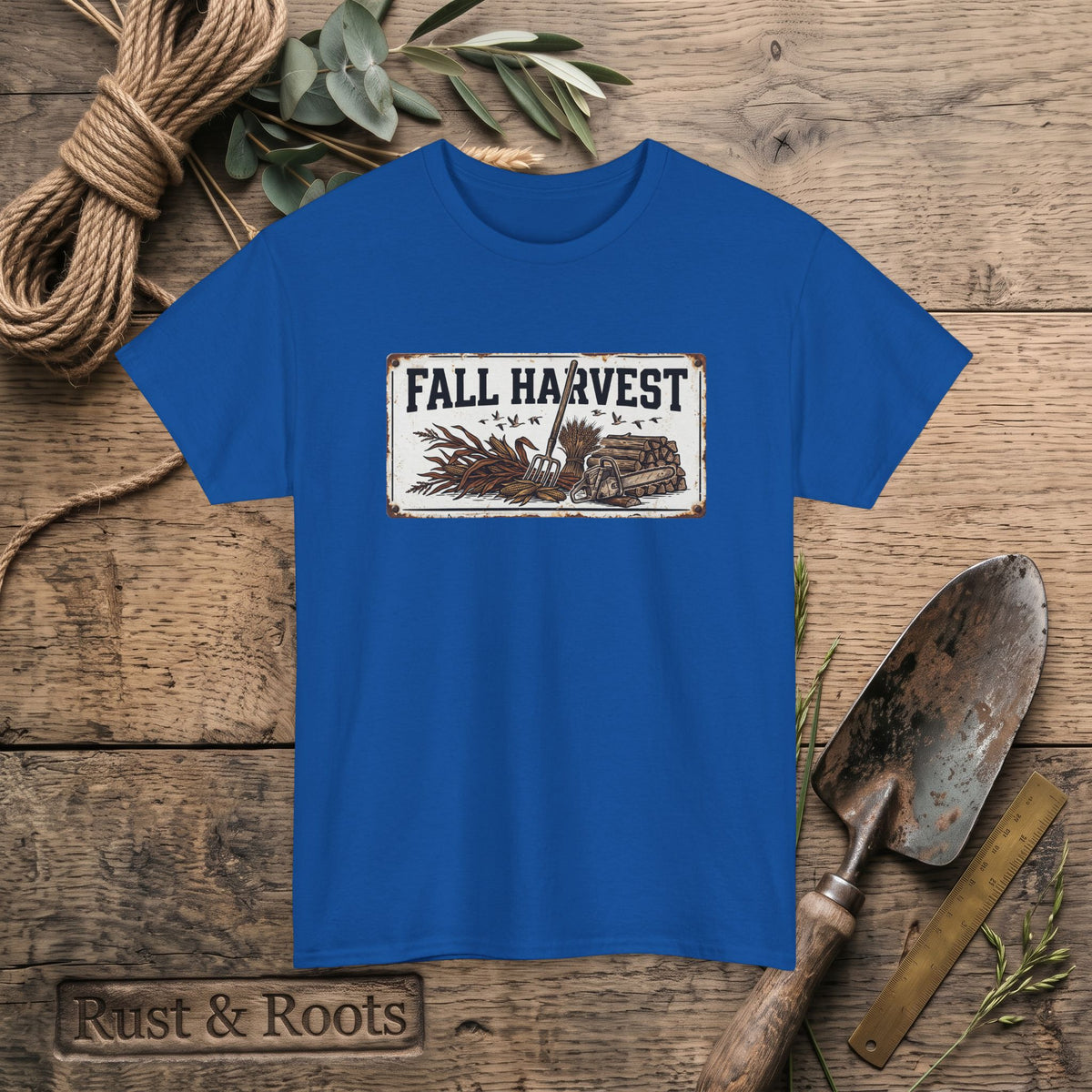 Fall Harvest Tee — Rustic Pumpkin & Scarecrow Autumn Farm Shirt