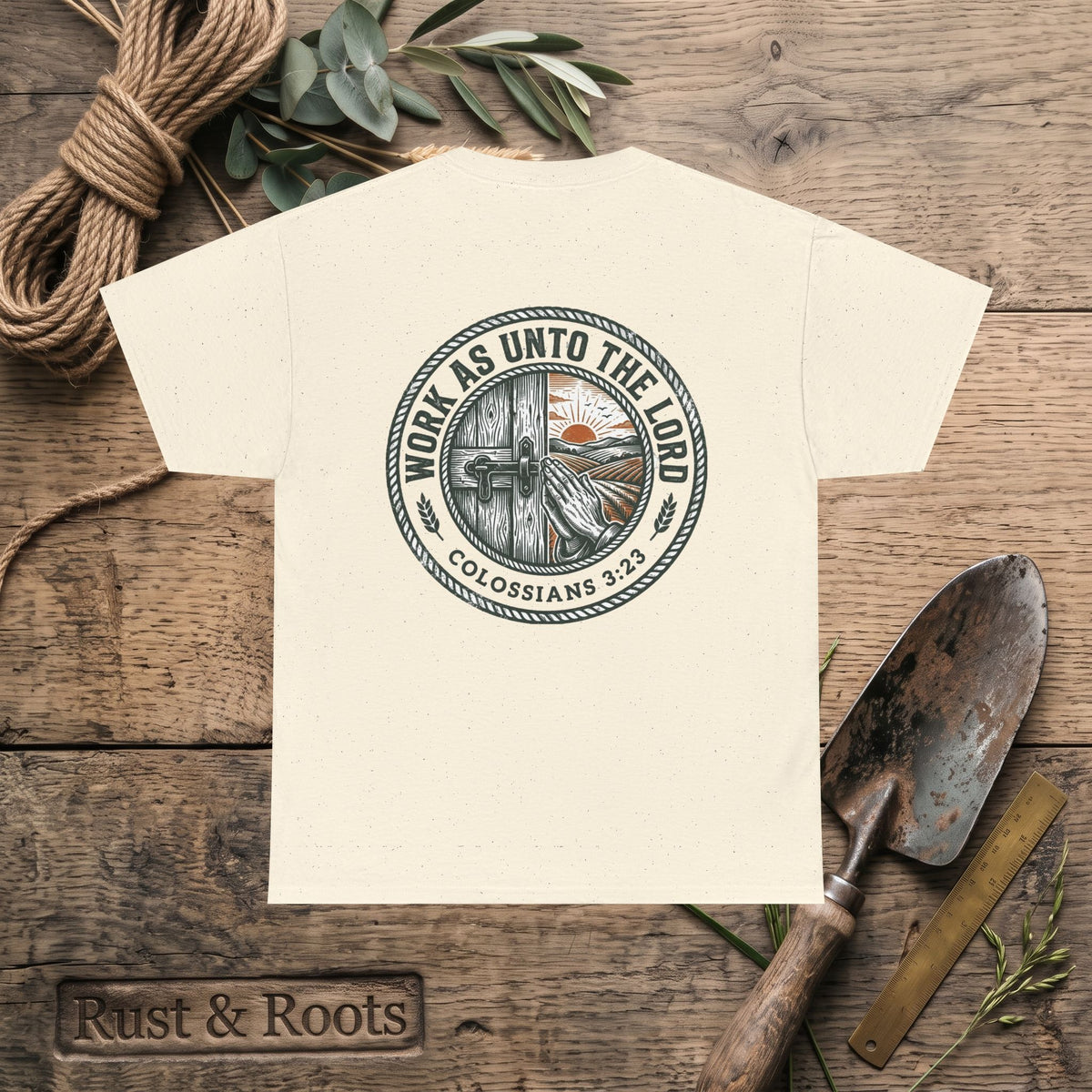 T-Shirt — “Work As Unto The Lord” Christian Faith Tee (Colossians 3:23)