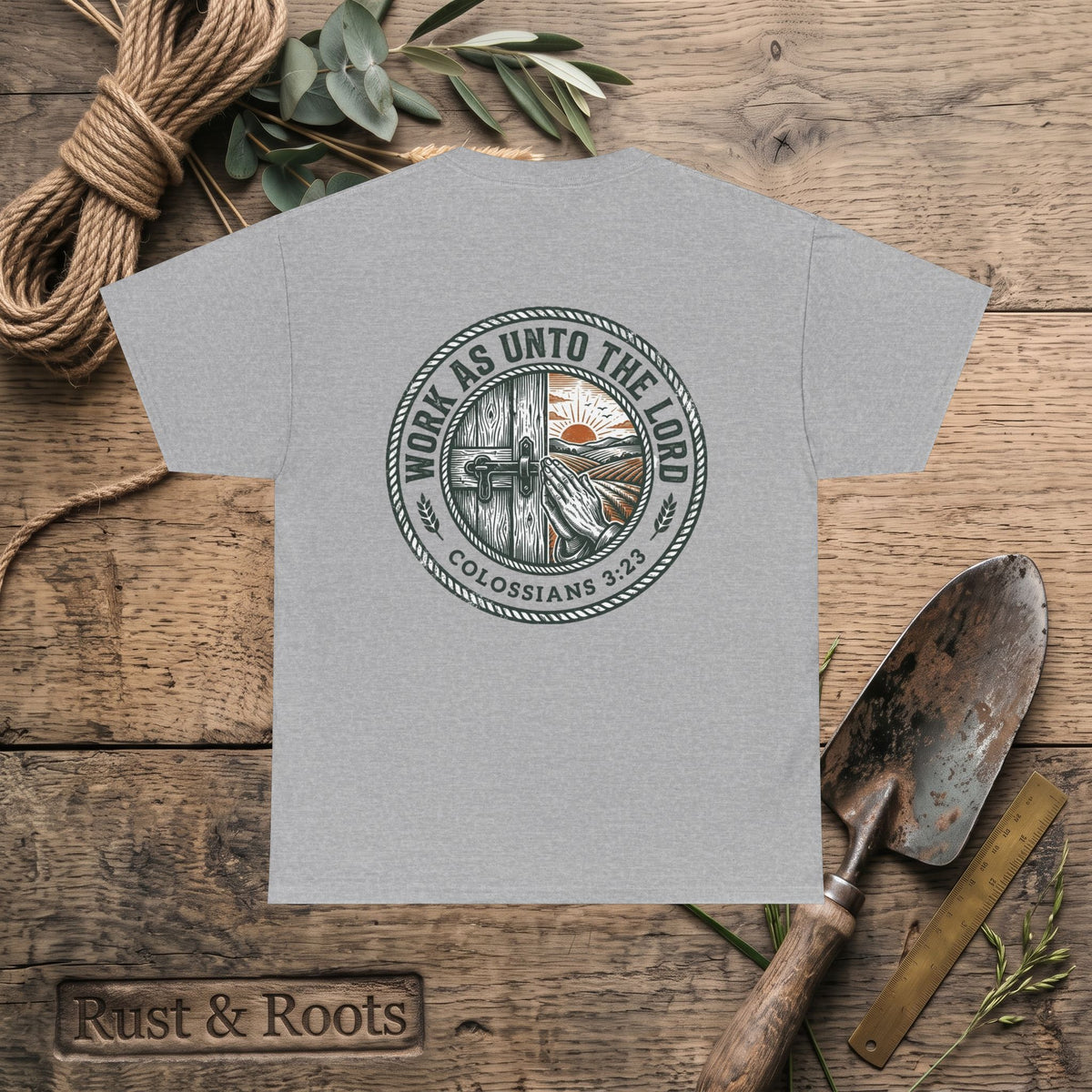 T-Shirt — “Work As Unto The Lord” Christian Faith Tee (Colossians 3:23)