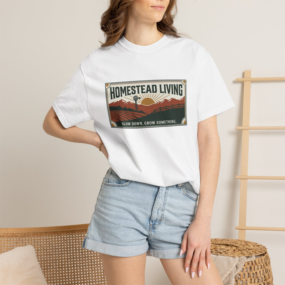 Homestead Living T-Shirt — 'Slow Down, Grow Something' Rustic Farm Tee