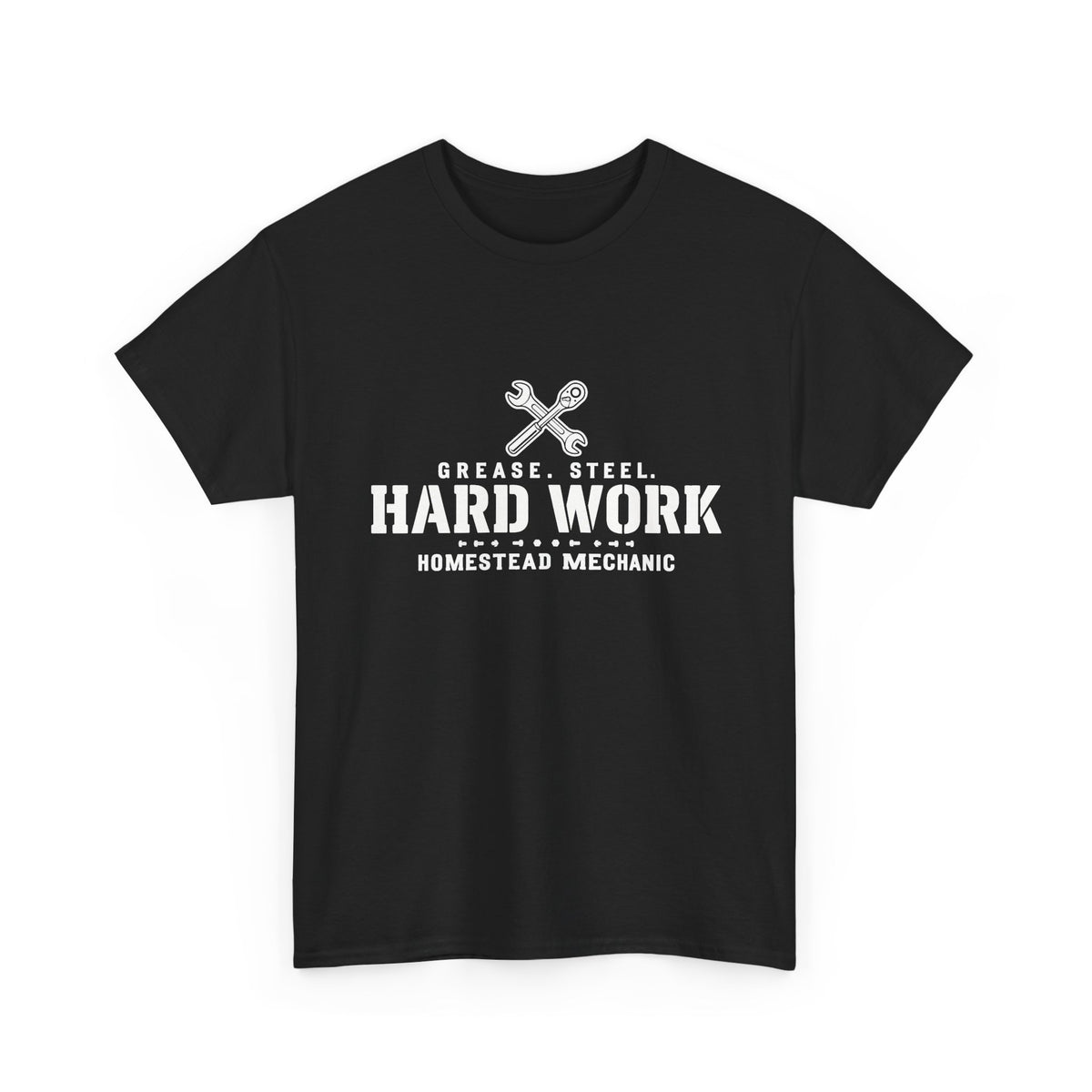 Hard Work Homestead Mechanic T‑Shirt — Grease, Steel Vintage Wrench Tee