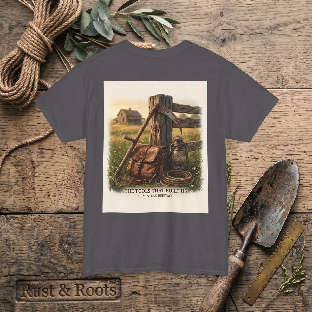 Farm Tools Graphic Tee — "The Tools That Built Us" Vintage Rural Shirt