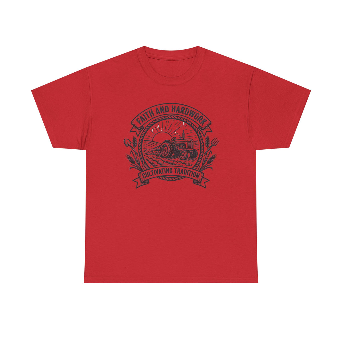 Tractor Farm Tee — "Faith and Hardwork, Cultivating Tradition" Vintage Farm Crew Shirt