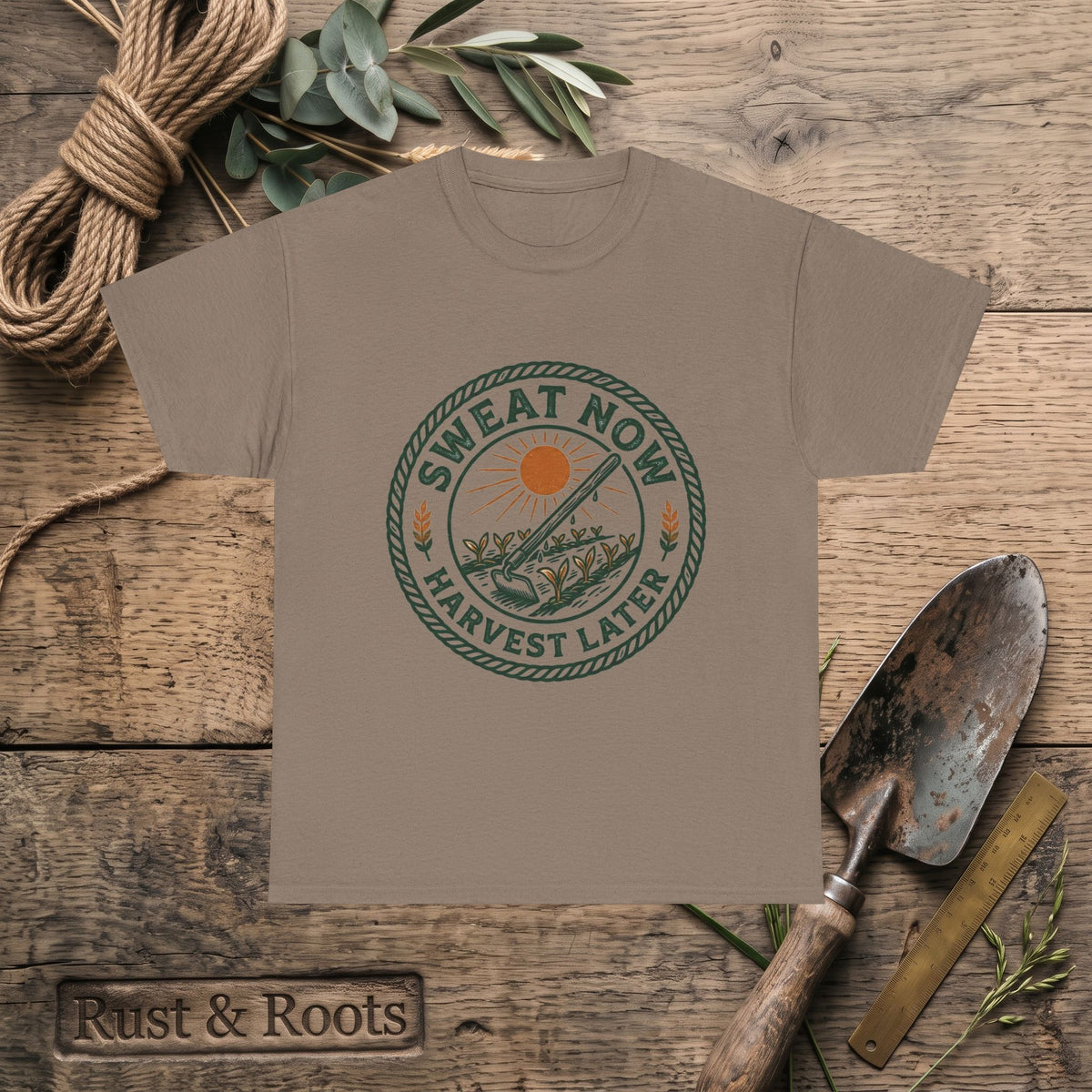 T-Shirt — "Sweat Now, Harvest Later" Vintage Farmwork Tee