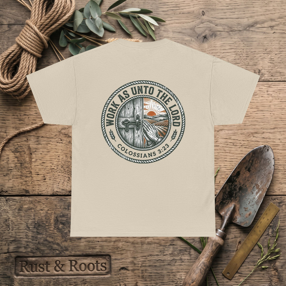 T-Shirt — “Work As Unto The Lord” Christian Faith Tee (Colossians 3:23)