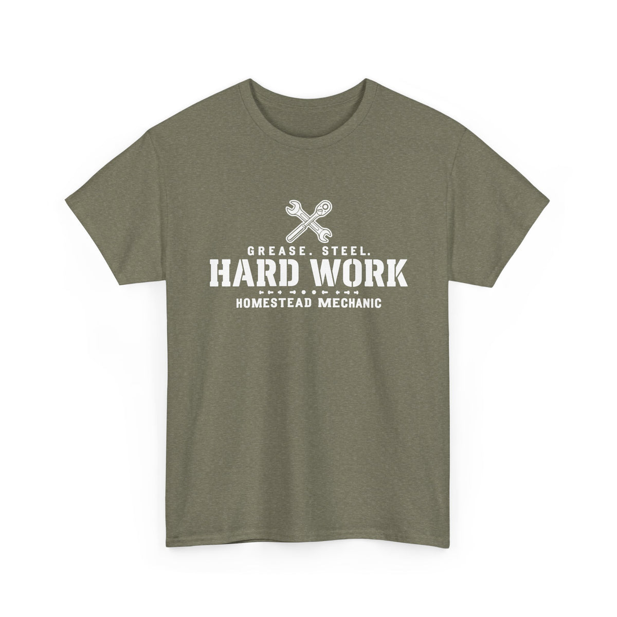 Hard Work Homestead Mechanic T‑Shirt — Grease, Steel Vintage Wrench Tee
