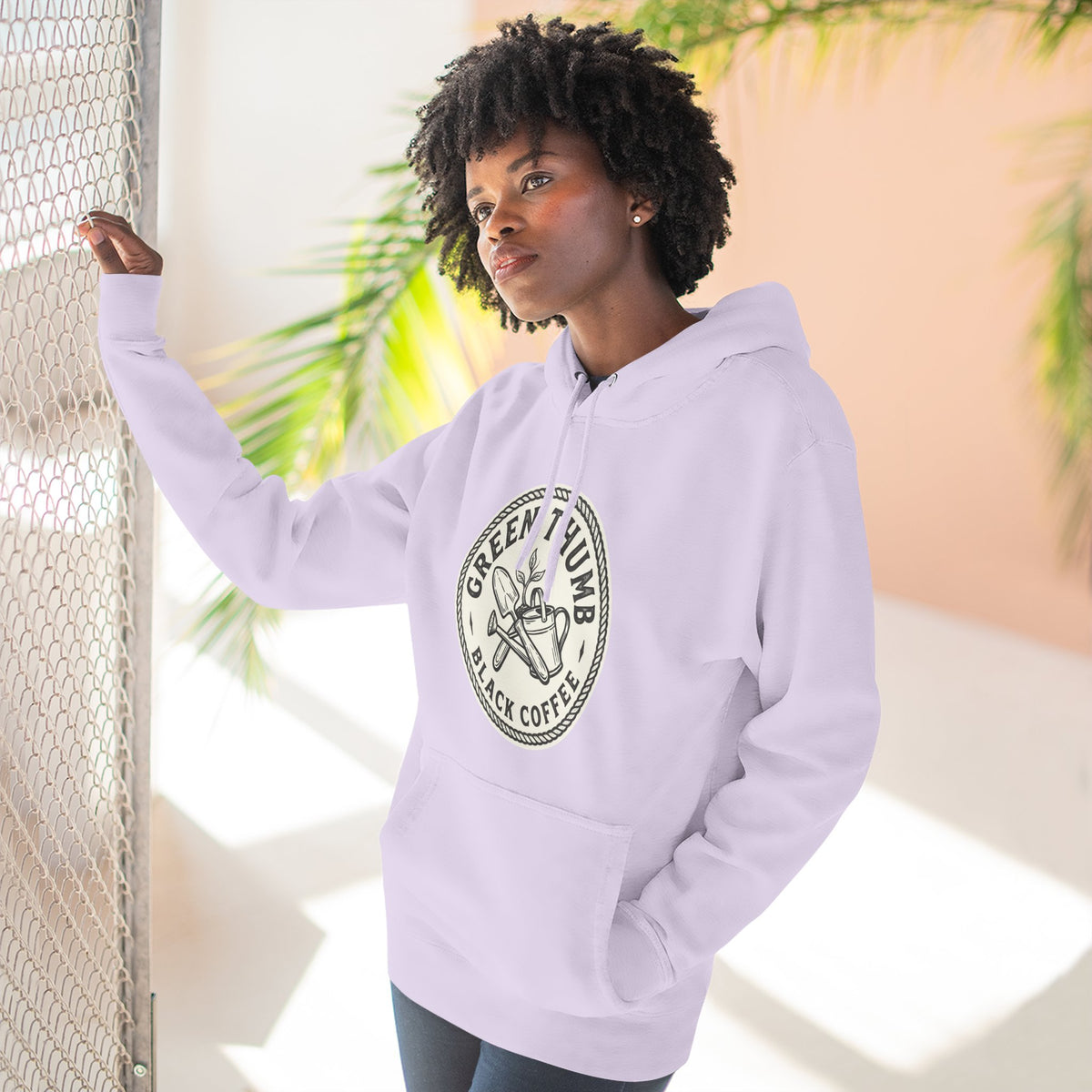 Coffee Logo Hoodie — “Green Thumb Black Coffee” Graphic Pullover