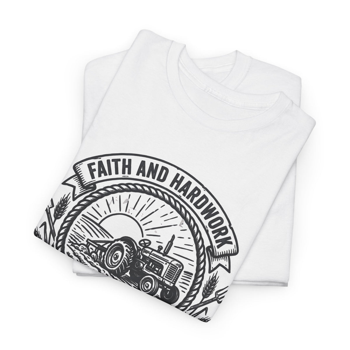Tractor Farm Tee — "Faith and Hardwork, Cultivating Tradition" Vintage Farm Crew Shirt