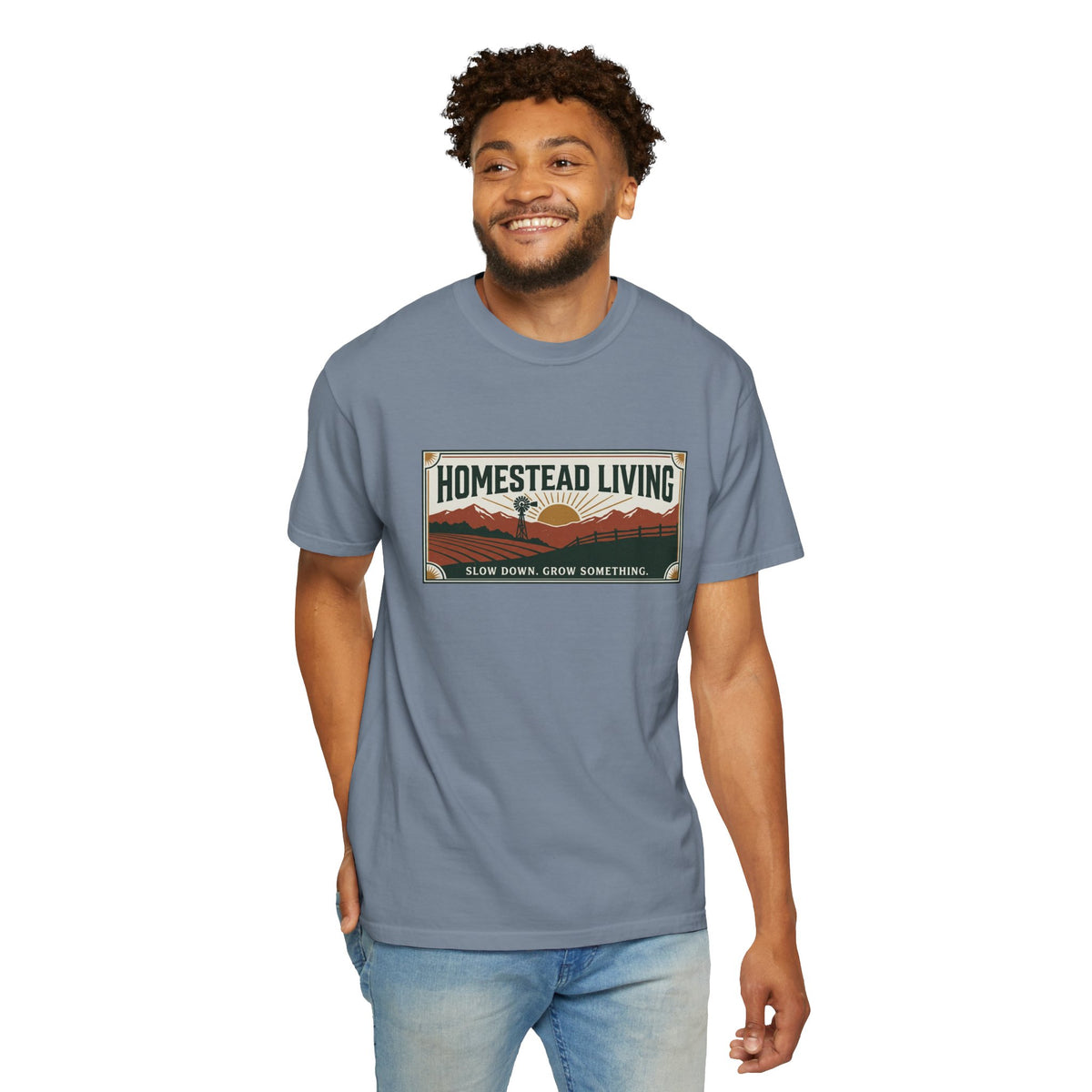 Homestead Living T-Shirt — 'Slow Down, Grow Something' Rustic Farm Tee