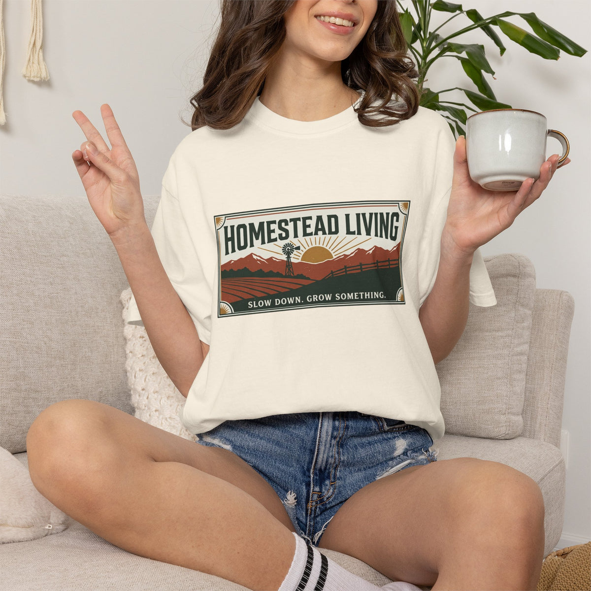 Homestead Living T-Shirt — 'Slow Down, Grow Something' Rustic Farm Tee