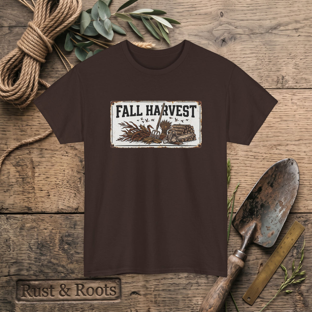 Fall Harvest Tee — Rustic Pumpkin & Scarecrow Autumn Farm Shirt