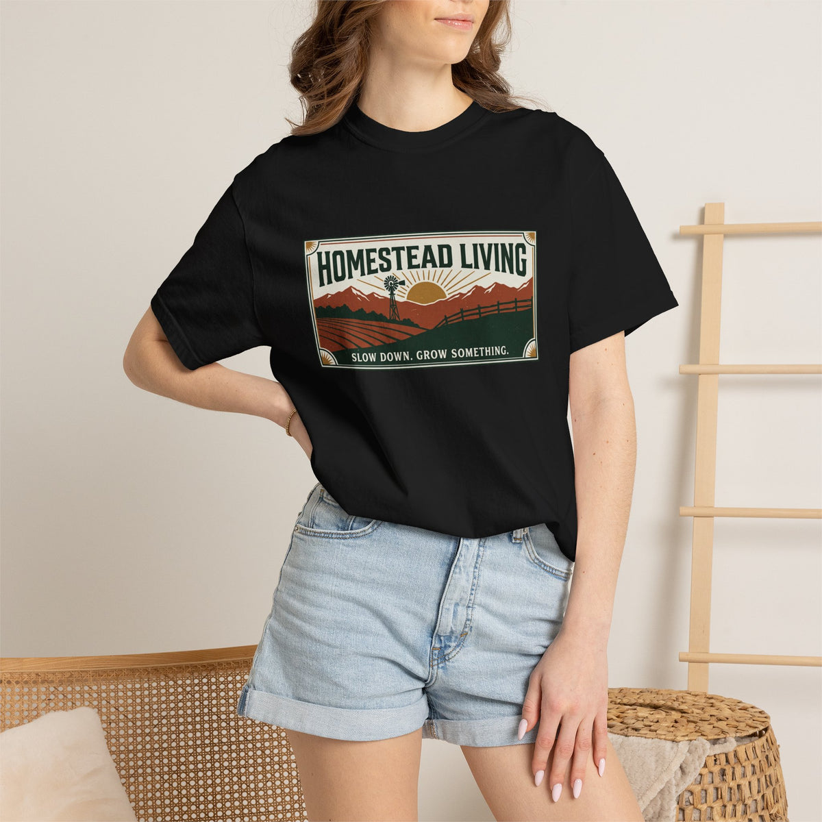 Homestead Living T-Shirt — 'Slow Down, Grow Something' Rustic Farm Tee