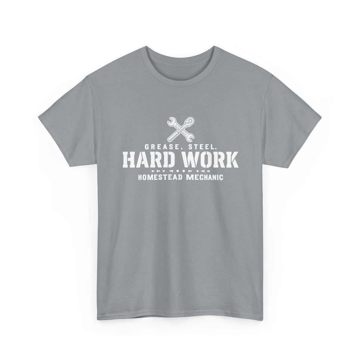Hard Work Homestead Mechanic T‑Shirt — Grease, Steel Vintage Wrench Tee