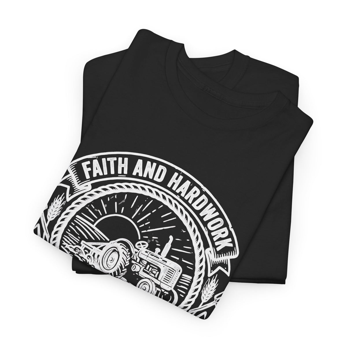 Tractor Farm Tee — "Faith and Hardwork, Cultivating Tradition" Vintage Farm Crew Shirt