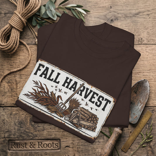 Fall Harvest Tee — Rustic Pumpkin & Scarecrow Autumn Farm Shirt
