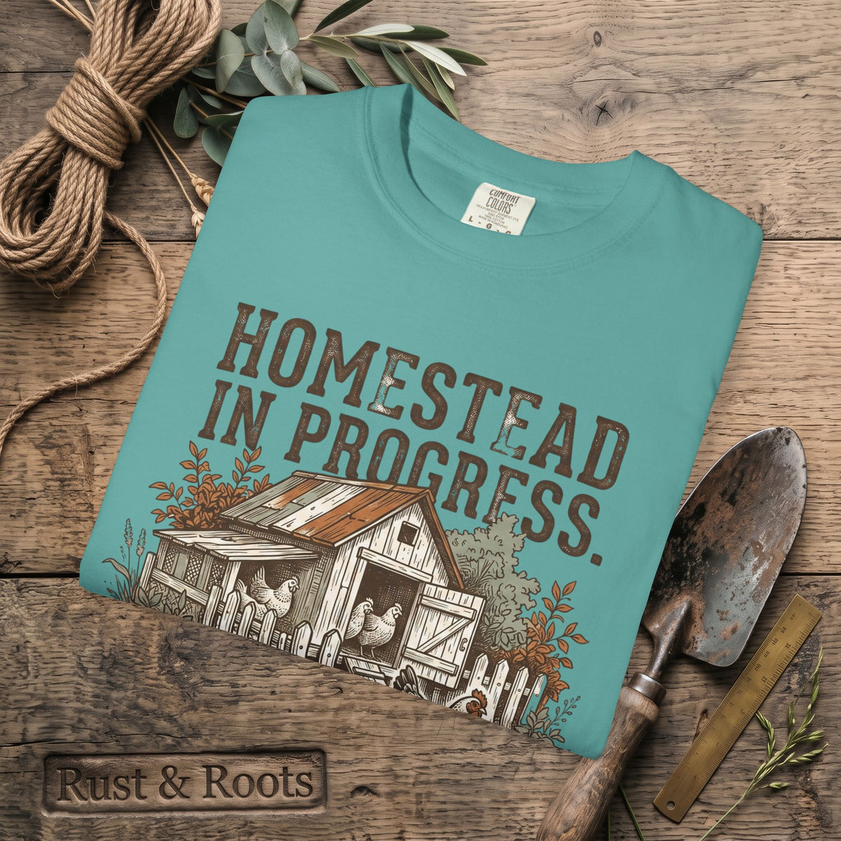 Homestead in Progress T-Shirt — "We’re All Just Winging It" Farmhouse Chicken Tee