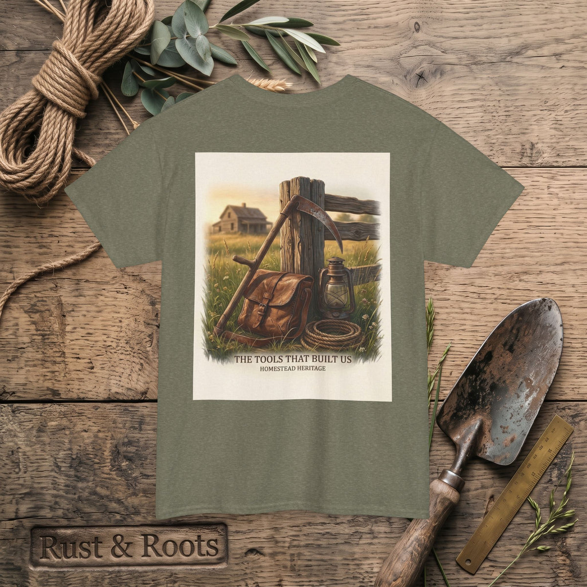Farm Tools Graphic Tee — "The Tools That Built Us" Vintage Rural Shirt