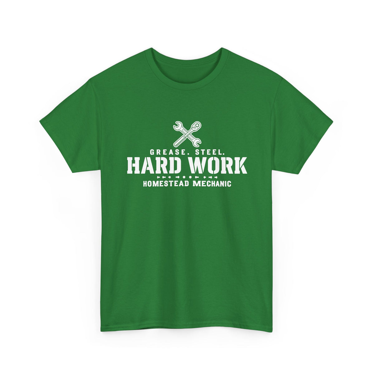 Hard Work Homestead Mechanic T‑Shirt — Grease, Steel Vintage Wrench Tee
