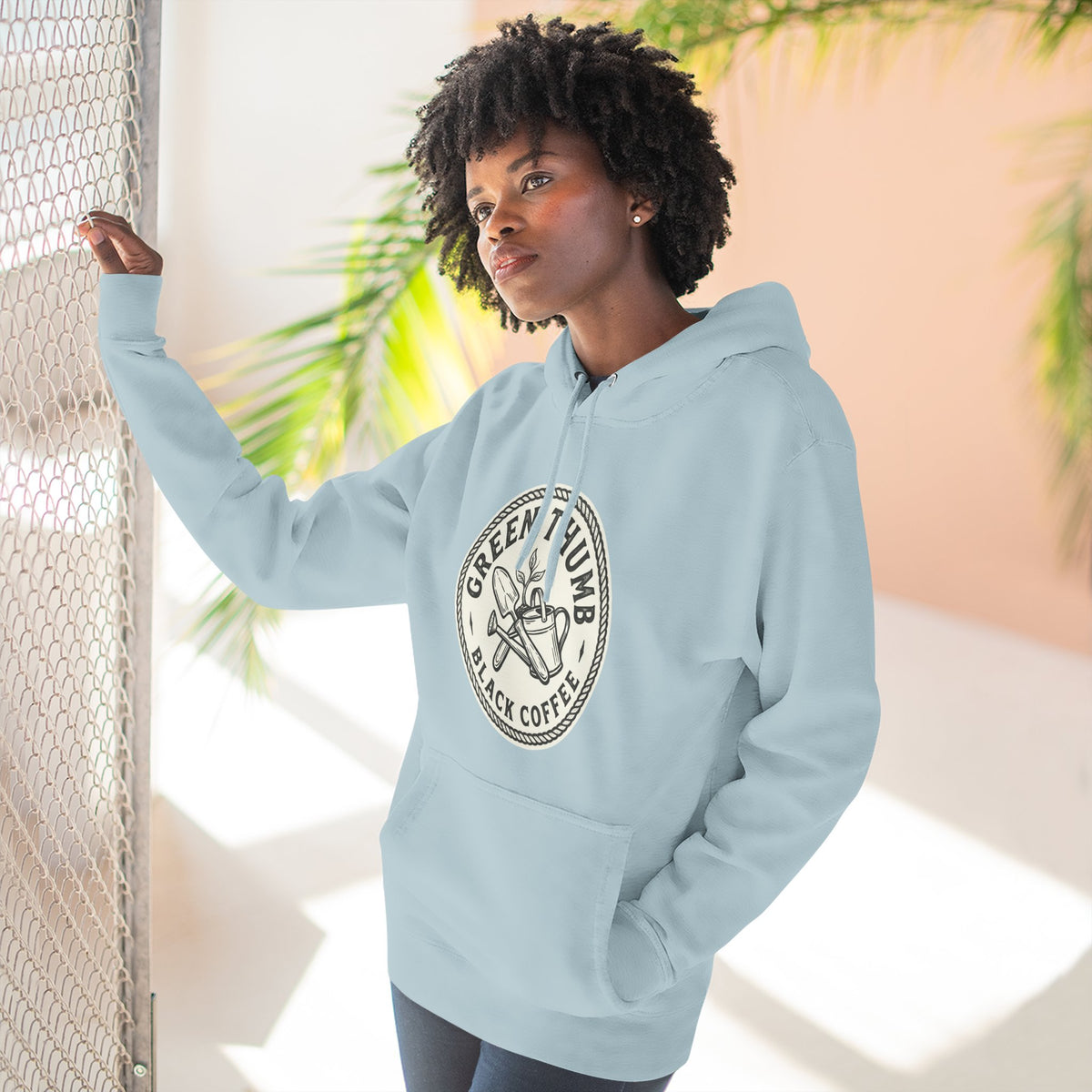 Coffee Logo Hoodie — “Green Thumb Black Coffee” Graphic Pullover