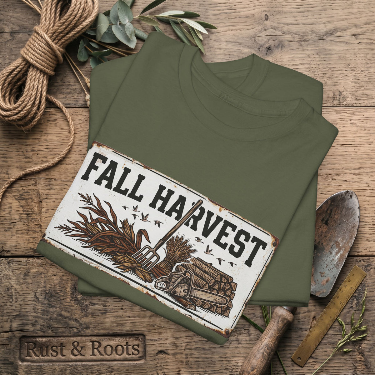 Fall Harvest Tee — Rustic Pumpkin & Scarecrow Autumn Farm Shirt