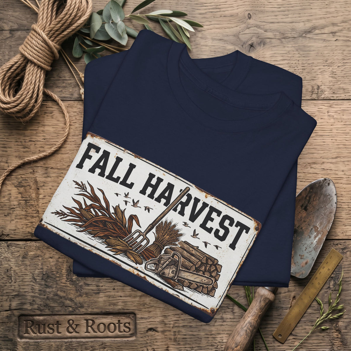 Fall Harvest Tee — Rustic Pumpkin & Scarecrow Autumn Farm Shirt