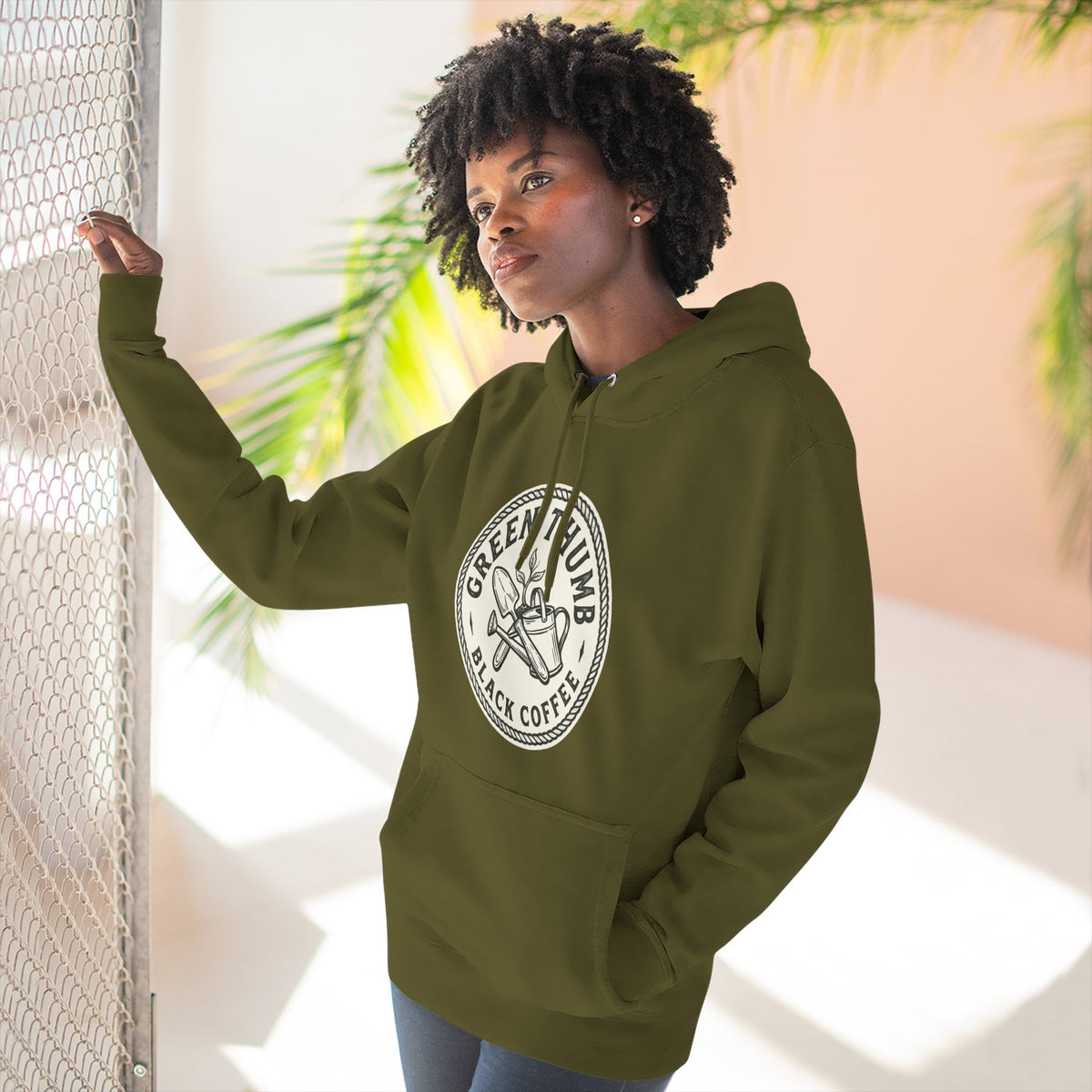 Coffee Logo Hoodie — “Green Thumb Black Coffee” Graphic Pullover